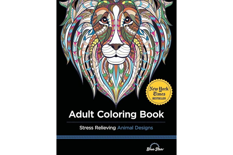Adult Coloring Book: Stress Relieving Animal Designs by Blue Star Coloring adult-coloring-stress-animal-blue-star-coloring-book-summary